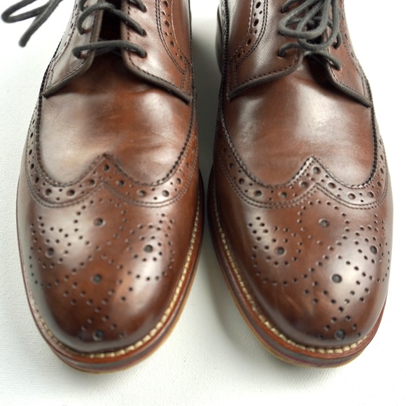 Johnston Murphy Men 10.5 Conard Mahogany Calf Skin Wingtip Oxford Shoes Cap Toe - Picture 7 of 16